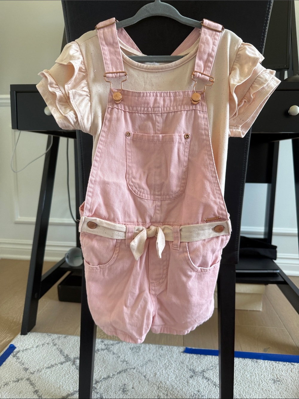 Tahari Girls' Pink Denim Short Overalls - Soft Pastel Playwear